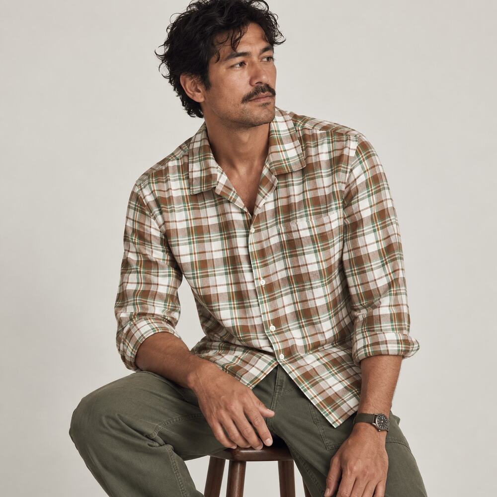 Todd Snyder Camp Collar Flannel Shirt Cotton Plaid size Large